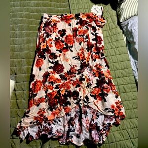Rose wrap midi hi-low skirt